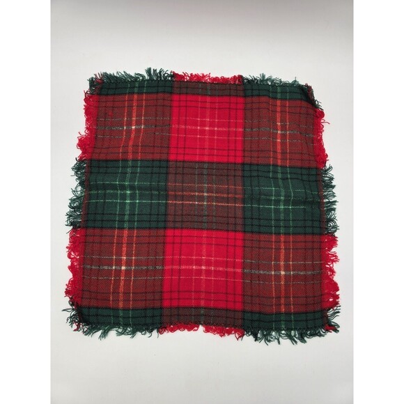 12 Vintage Red Green Knit Plaid Christmas Napkins Rag Fringe Metallic Sparkle - Picture 2 of 6